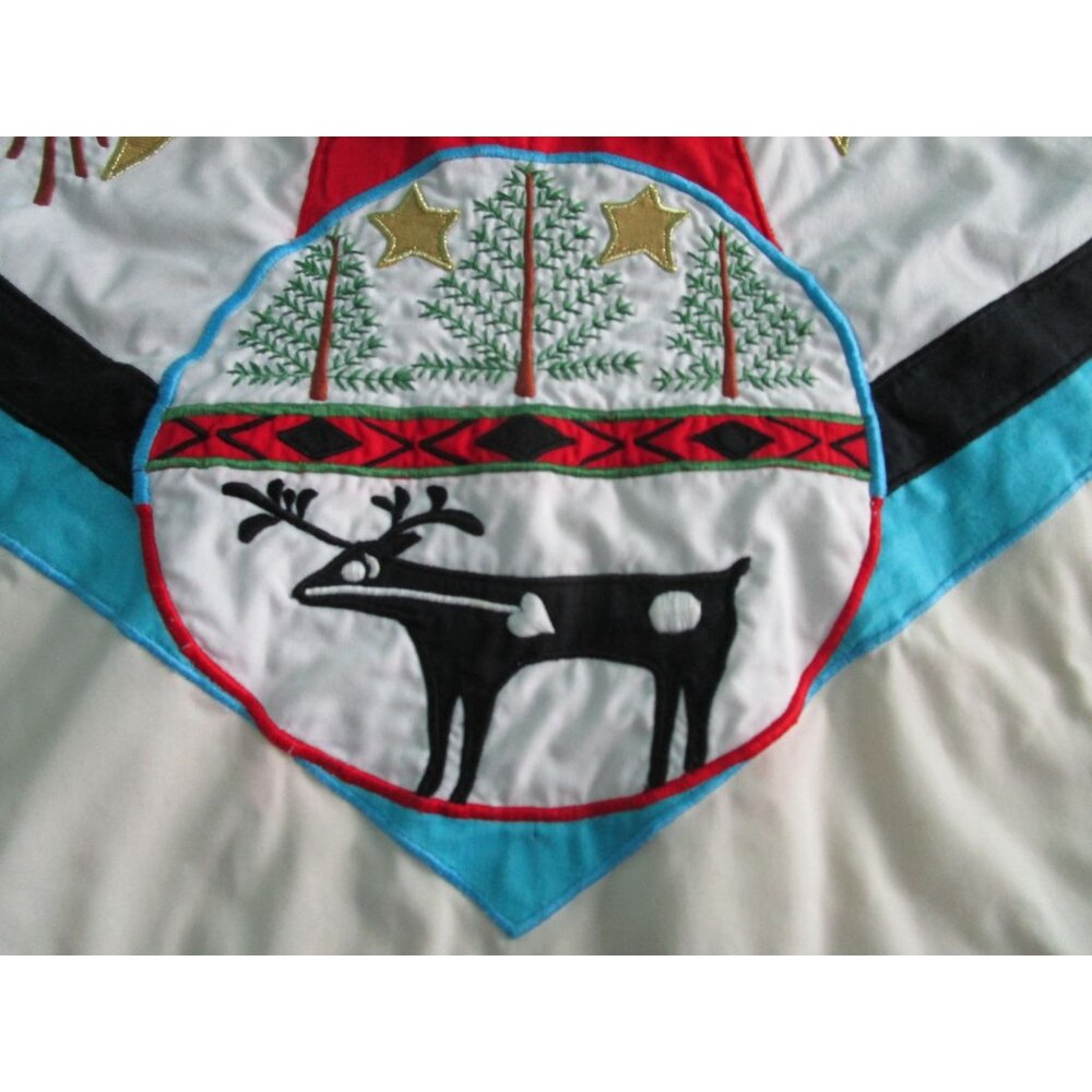 Vintage House Of Hatten Southwest Santa Applique Tree Skirt 58" Cotton Poly GUC - Picture 11 of 16